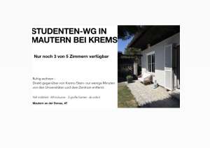 5 möblierte Studentenzimmer im Haus mit Garten bei Krems – All-inclusive