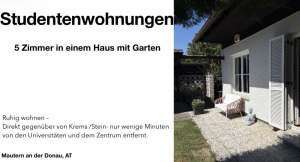 5 möblierte Studentenzimmer im Haus mit Garten bei Krems – All-inclusive